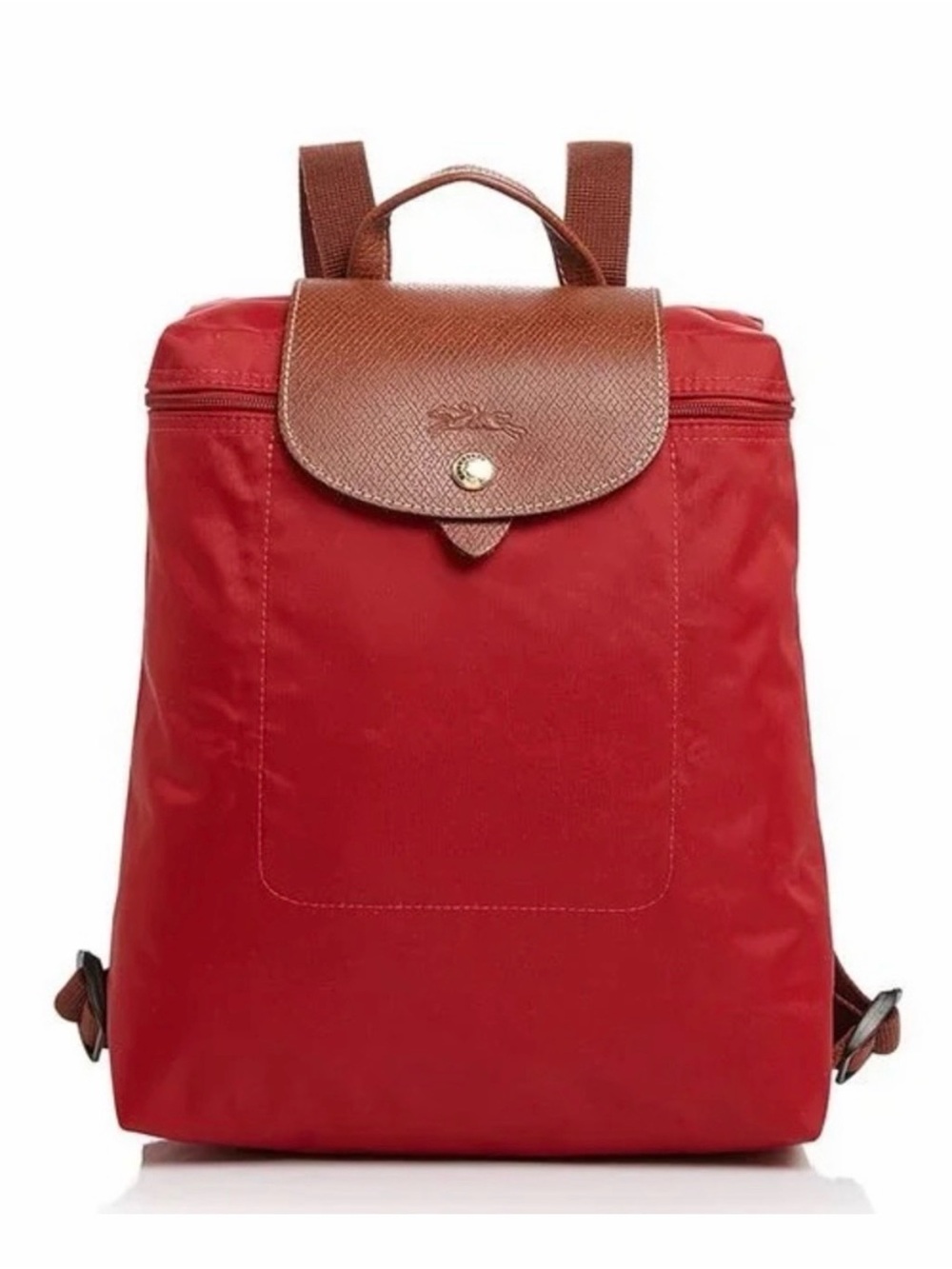 Longchamp Red Nylon Backpack with Brown Trim Backpack
